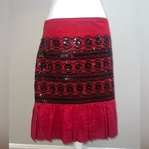 Anthropologie Moulinette Soeurs Suelta Sequin Skirt Red/ Black Lined